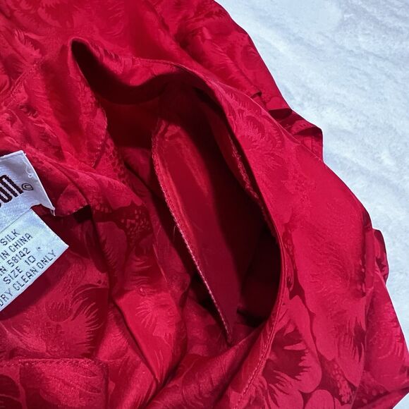 Vintage Maggy London Red Silk Floral Dress 90s Tie Front Sz 10 - Picture 11 of 11